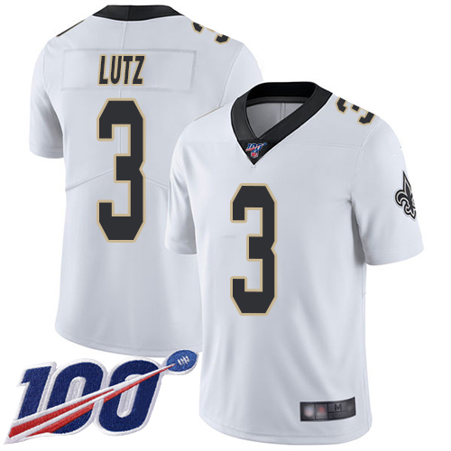 Men New Orleans Saints Limited White Wil Lutz Road Jersey NFL Football 3 100th Season Vapor Untouchable Jersey